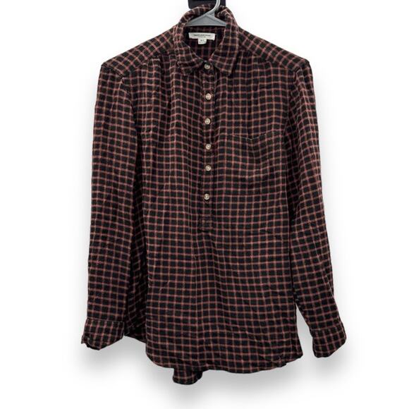 Beach Lunch Lounge Black & Coral Long Sleeve Half Button‎ Down Shirt Size S - Picture 1 of 9